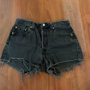 Levi's Black Frayed Hem High-Rise Denim Shorts